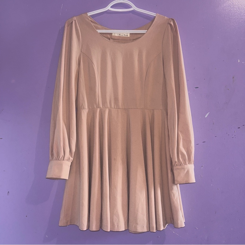 Cream Fit & Flare Long Sleeved Baby Doll Dress